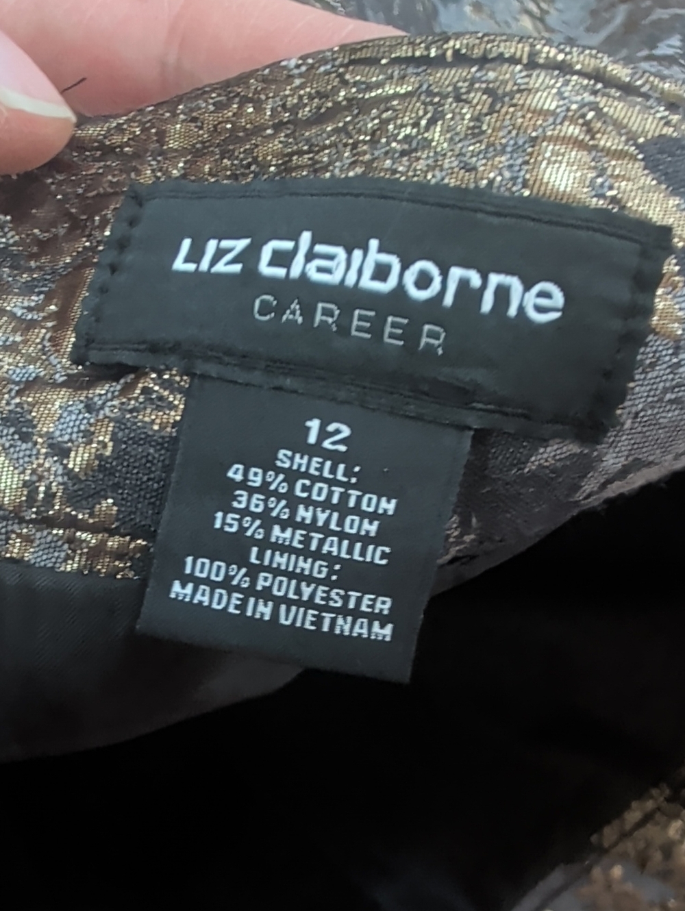 Liz Claiborne Career Gold and Blue Brocade Pencil Skirt - Picture 4 of 5